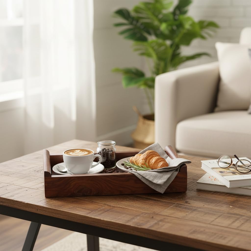 Aprodz Sheesham Wood Antique Serving Tray  Decorative & Functional Honey Finish Tray For Kitchen, Dining & Home Dcor