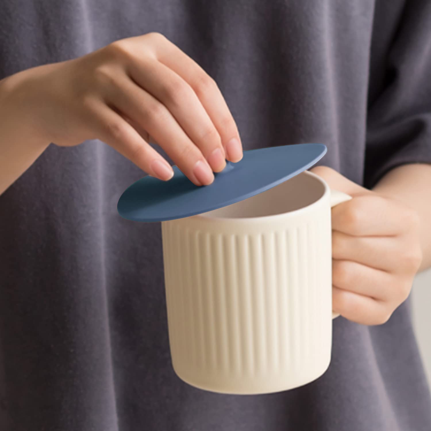 Carrotez Silicone Cup Cover Lids  Easy Attachable Silicone Lids for mugs  Washable Temporary Cup Lids for Home  Kitchen  Family  Travel - Blue