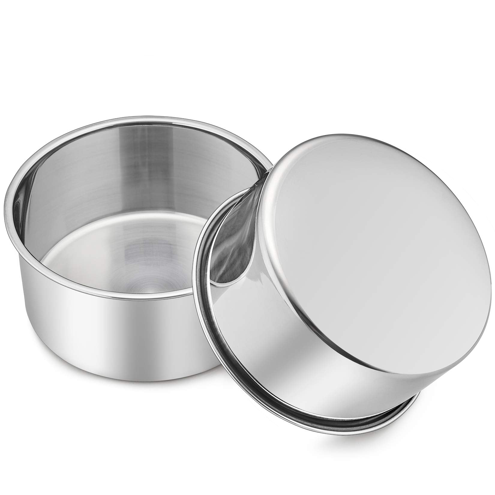 2 Pcs 6 Inch Deep Cake Pan Set, P&P Chef 6'' X 2.95'' Stainless Steel Round Baking Pans, For Birthday Wedding Christmas, Non Tox