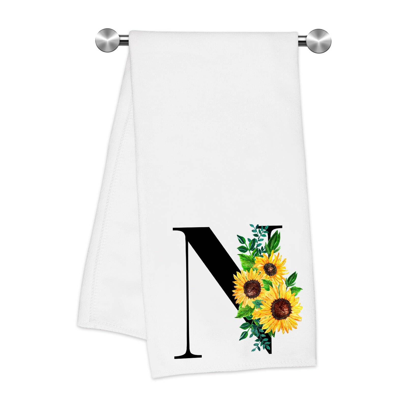 Z-synka Monogrammed Sunflower Hand Towels,Ini-tial N Tea Towel Letter Kitchen Towels,Sunflower Gifts for Women,Monogram Dish Tow