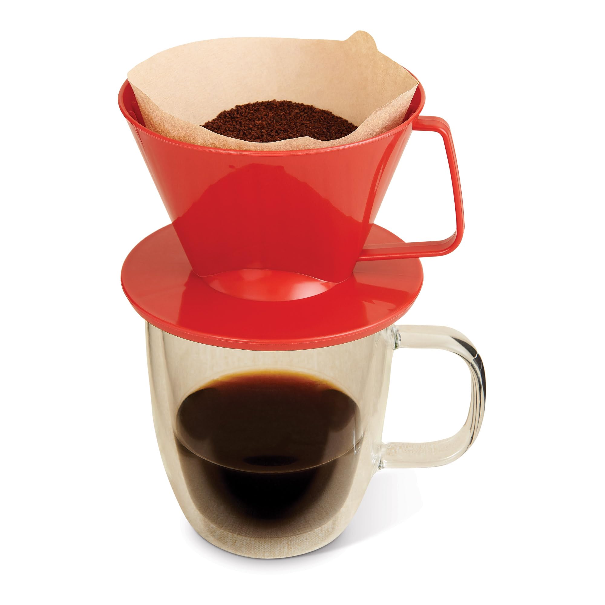 Fino Pour-Over Coffee Brewing Filter Cone, Number 1-Size, Red, Brews 1 To 2-Servings, Set Of 2