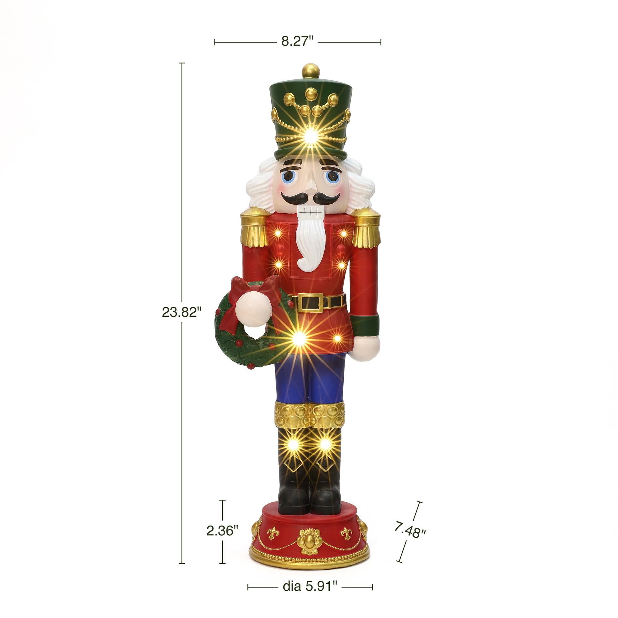 LuxenHome 2FT Tall Nutcracker Christmas Decoration, Lighted Holiday Nutcracker Soldier Statue Festival Wreath, Christmas Decorat