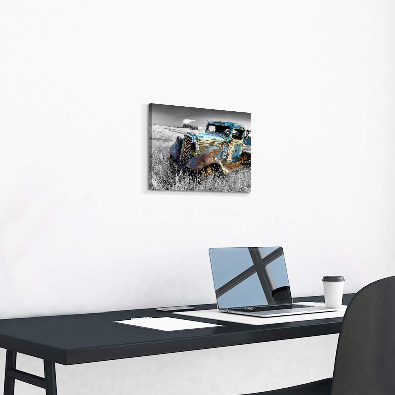 Artistic Path Rusty Car Canvas Wall Art: Old Truck Pictures Paintings Print On Canvas Artwork For Bedroom (16'' W X 11'' H,Multi