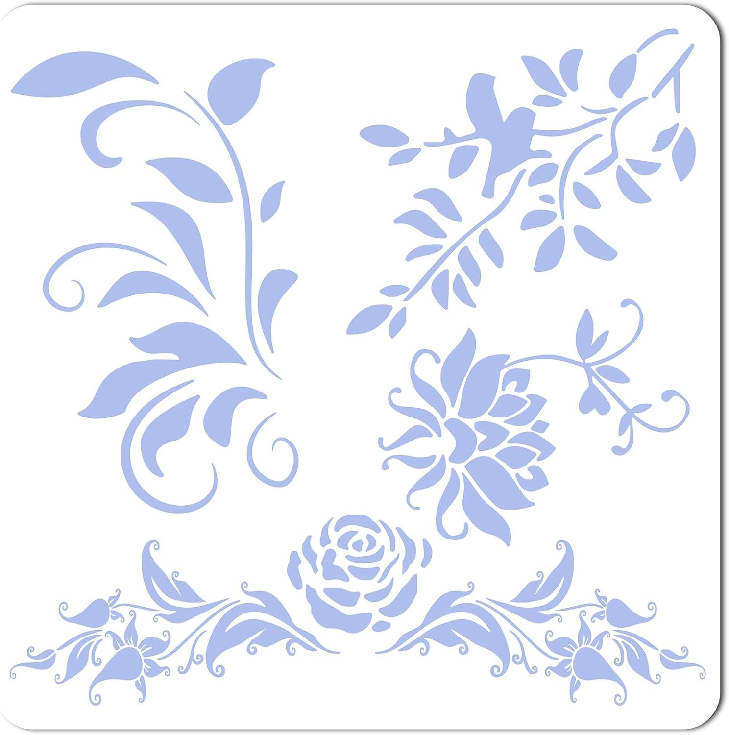 Cliths Rose Vines Stencil with Bird Design Floral Template for Painting on Wood Canvas Fabric Wall Furniture DIY Home Dcor Craft