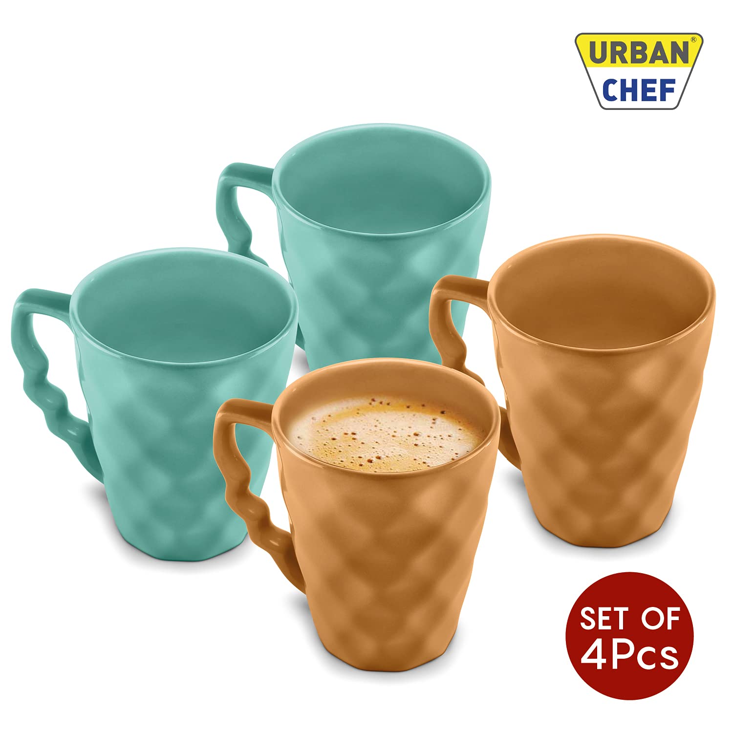 URBAN CHEF PRISM Ceramic Handcrafted Shine MUSTURD & SEA GREEN - Microwave Safe Coffee / Milk Mug with Handle Ideal Best For Sel