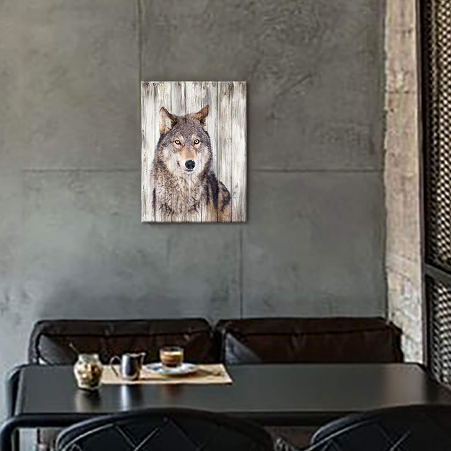 Hardy Gallery Gray Wolf Wall Art Print: Wild Animal Artwork Painting Picture On Canvas Small Size For Kids Room (16'' X 12'')