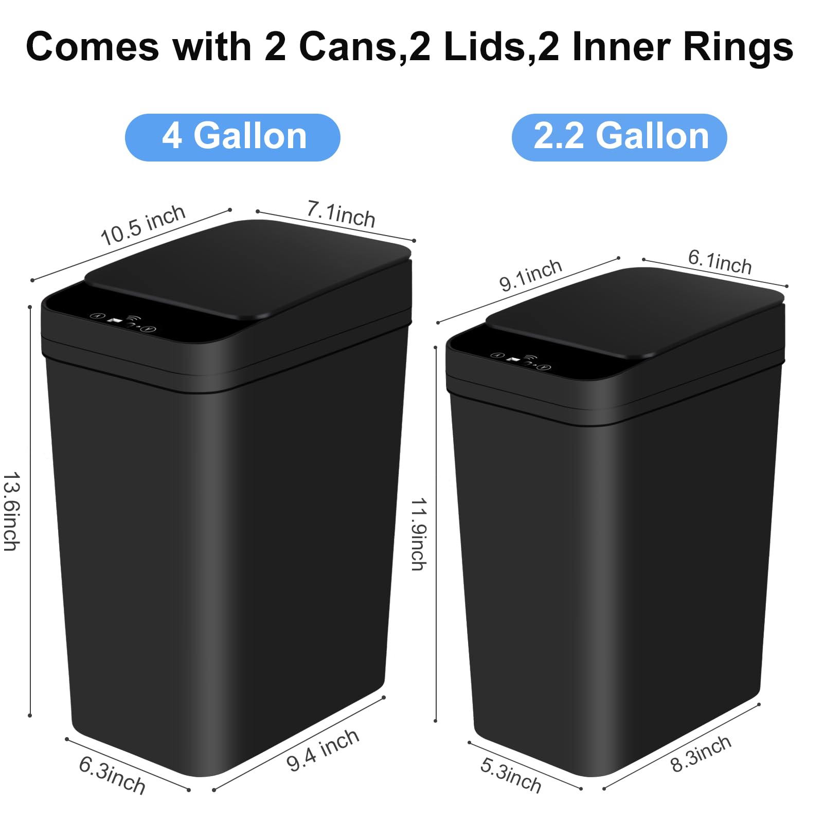 Anborry Bathroom Automatic Trash Can 2 Pack 2.2 Gal & 4 Gal Touchless Motion Sensor Small Garbage Can With Lid Smart Electric Na