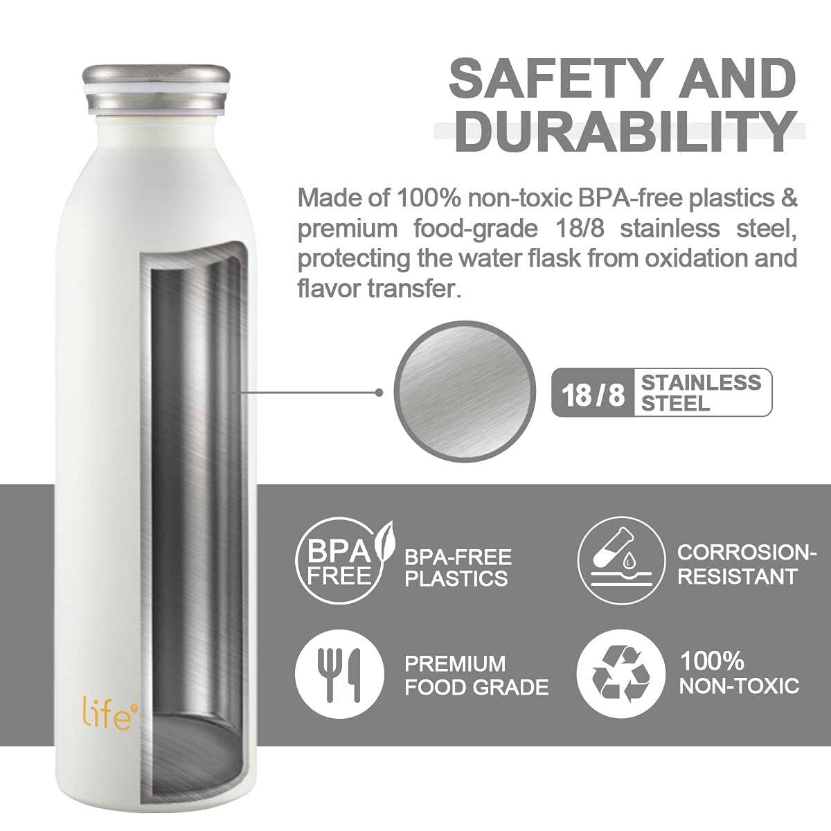 Life'S Easy 20 Oz Stainless Steel Double Wall Vacuum Insulated Water Bottle - Leak Proof Insulated Thermal Bottle For Hot And Co