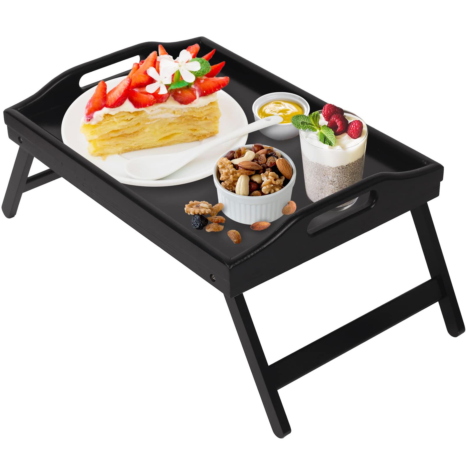 Bed Tray Table Folding Legs With Handles Breakfast Food Tray For Sofa,Bed,Eating,Drawing,Platters Serving Lap Desk Snack Tray(Bl
