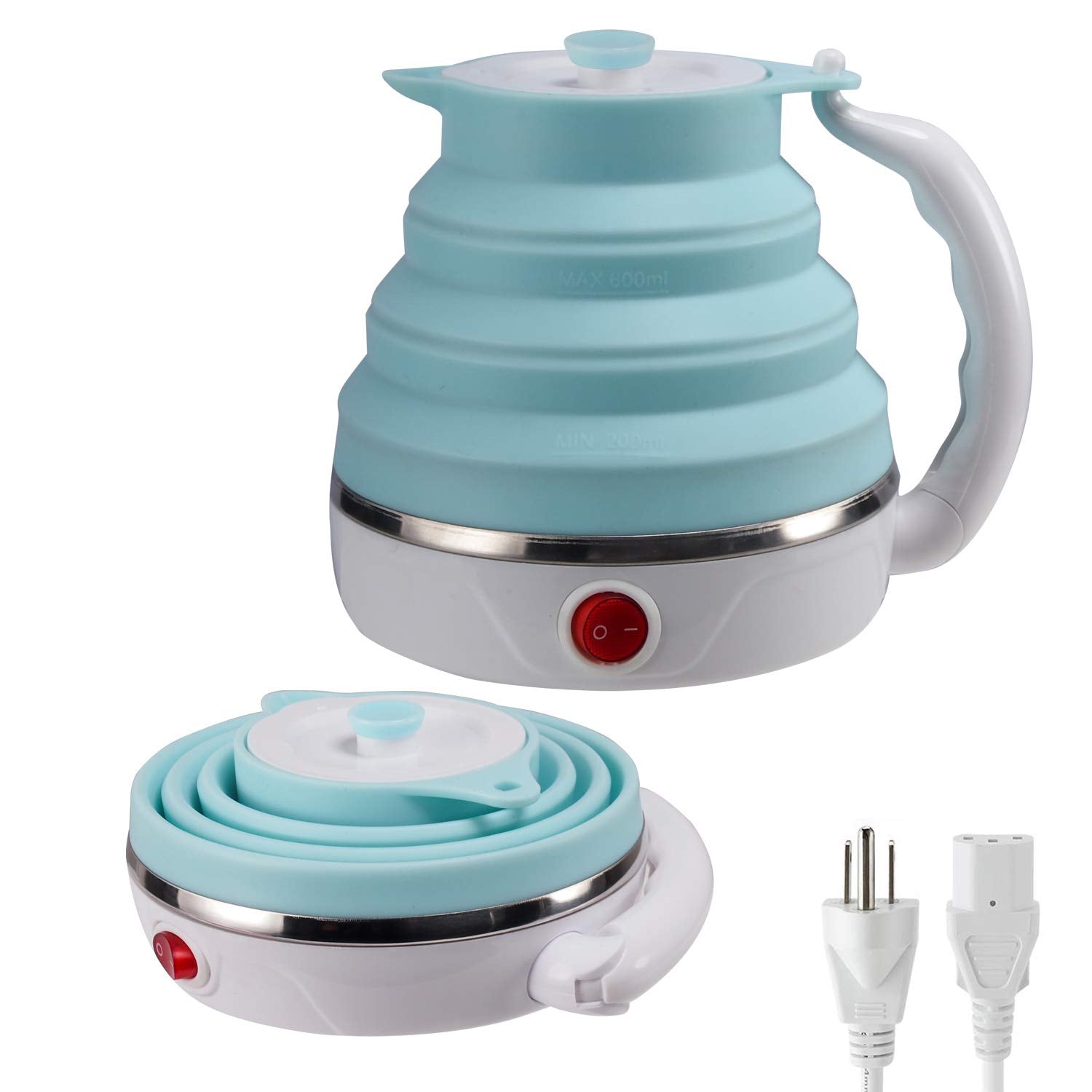 Travel Foldable Electric Kettle, Collapsible Food Grade Silicone Small Kettle Boiling Water,Dual Voltage(600Ml,110-220V Us Plug)