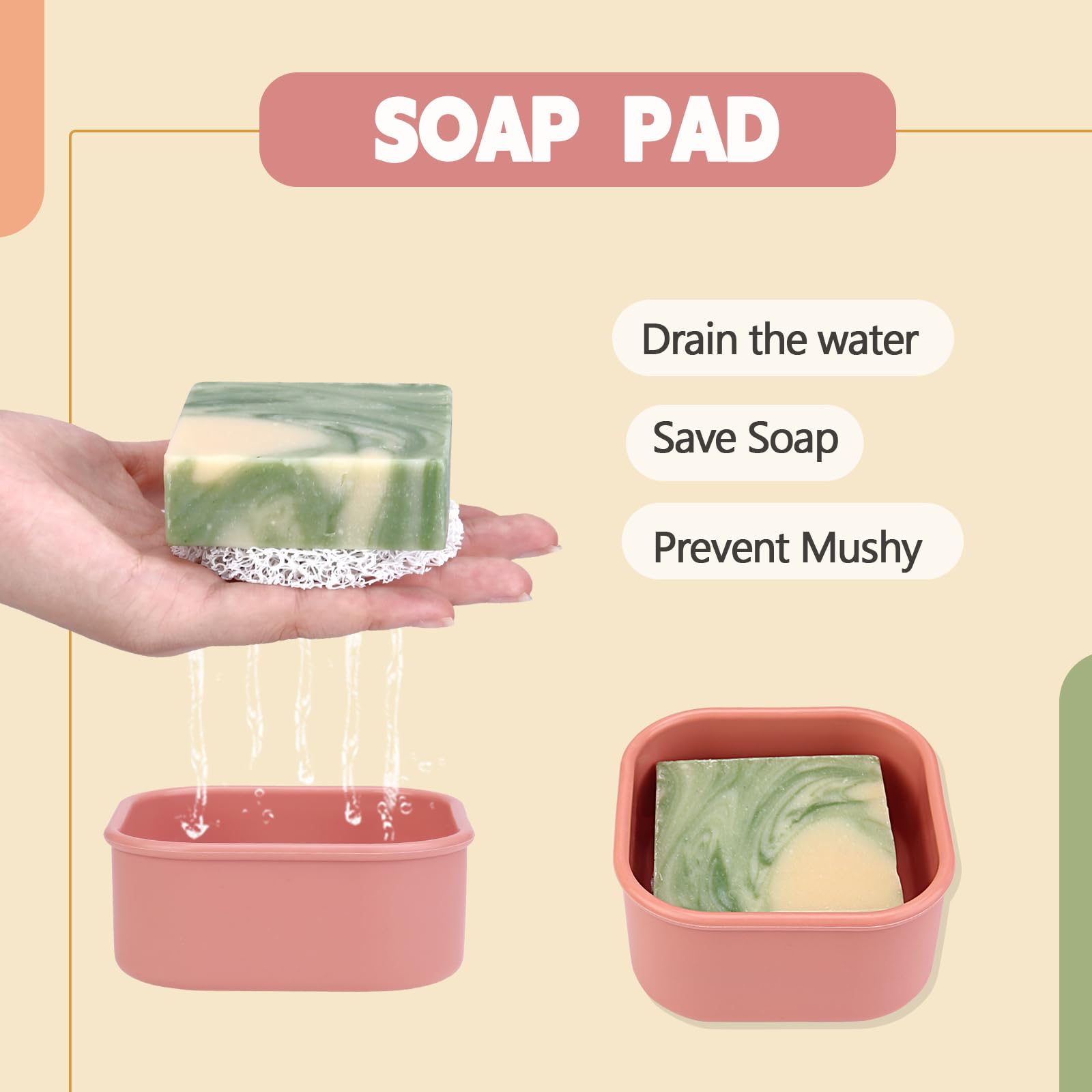 Square Soap Container, Soap Travel Case, Silicone Bar Soap Travel Case, Soap Case With Draining Layer, Portable Shampoo Bar Soap