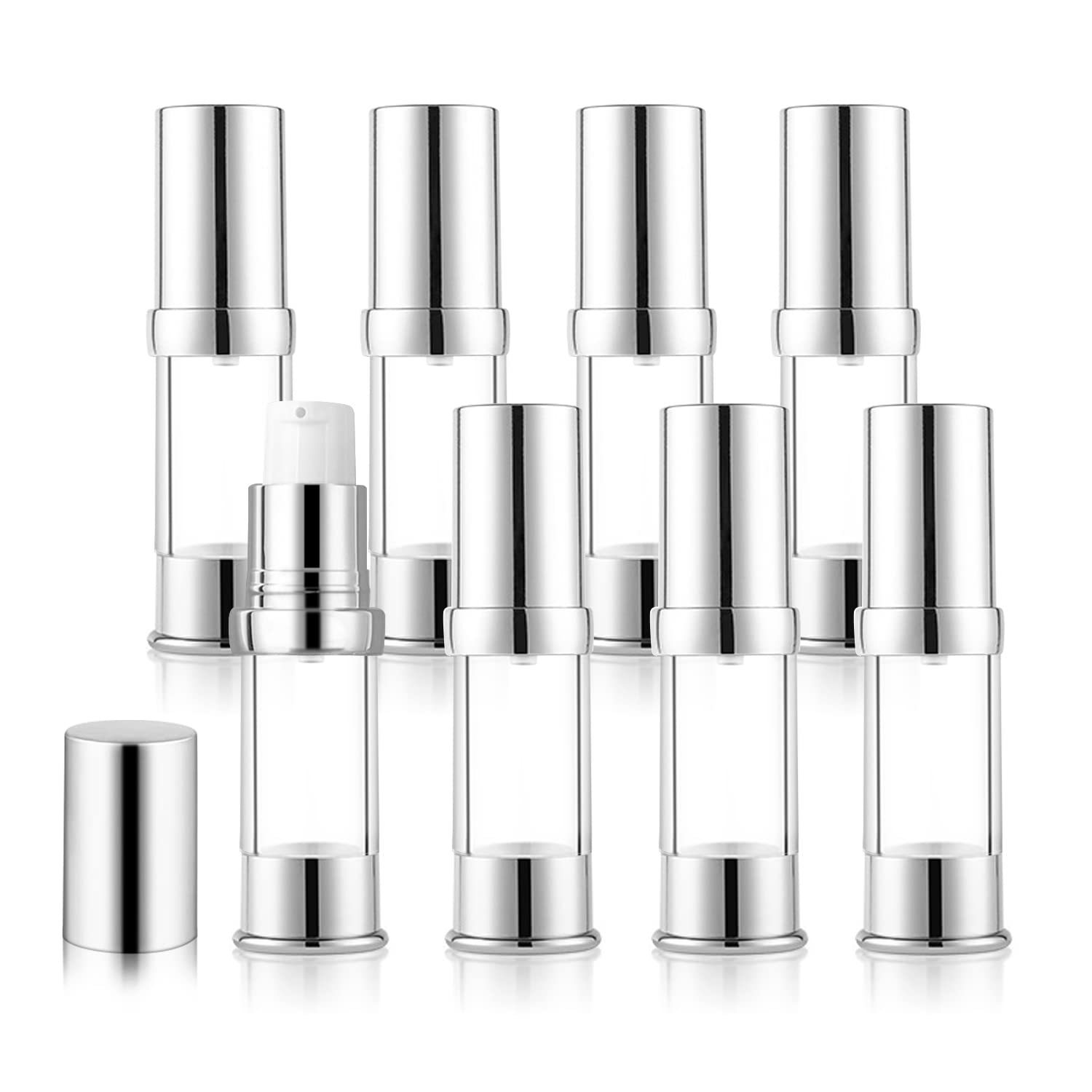 8 Pack 5Ml/0.17Oz Plastic Airless Pump Bottle Portable Lotion Container Refillable Cream Jar Vacuum Pump Press Dispenser For Tra