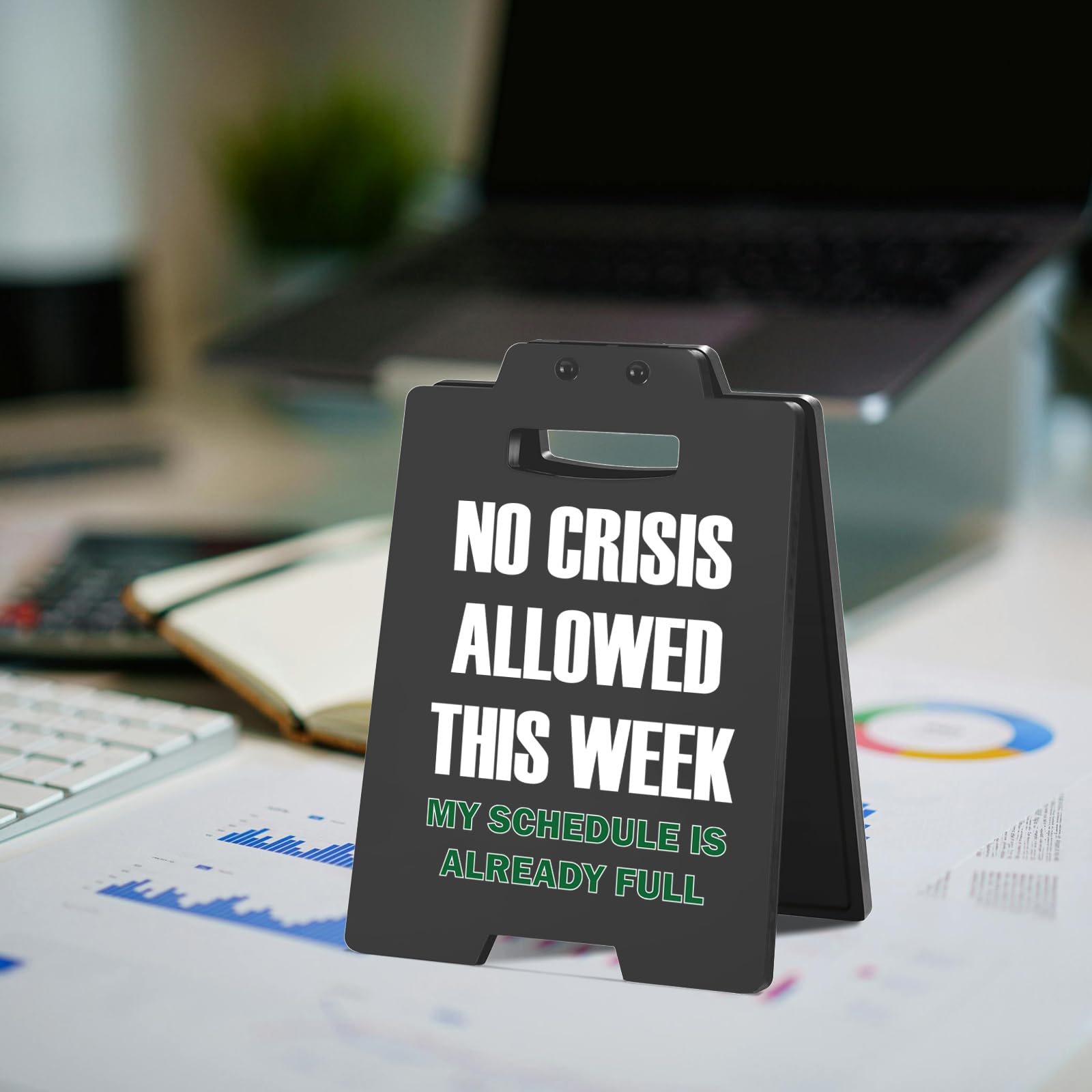Funny Desk Sign - NO CRISIS ALLOWED THIS WEEK Office Decor - Sarcastic Cubicle Sign for Coworkers, Work Desk Accessories, Gag Gi
