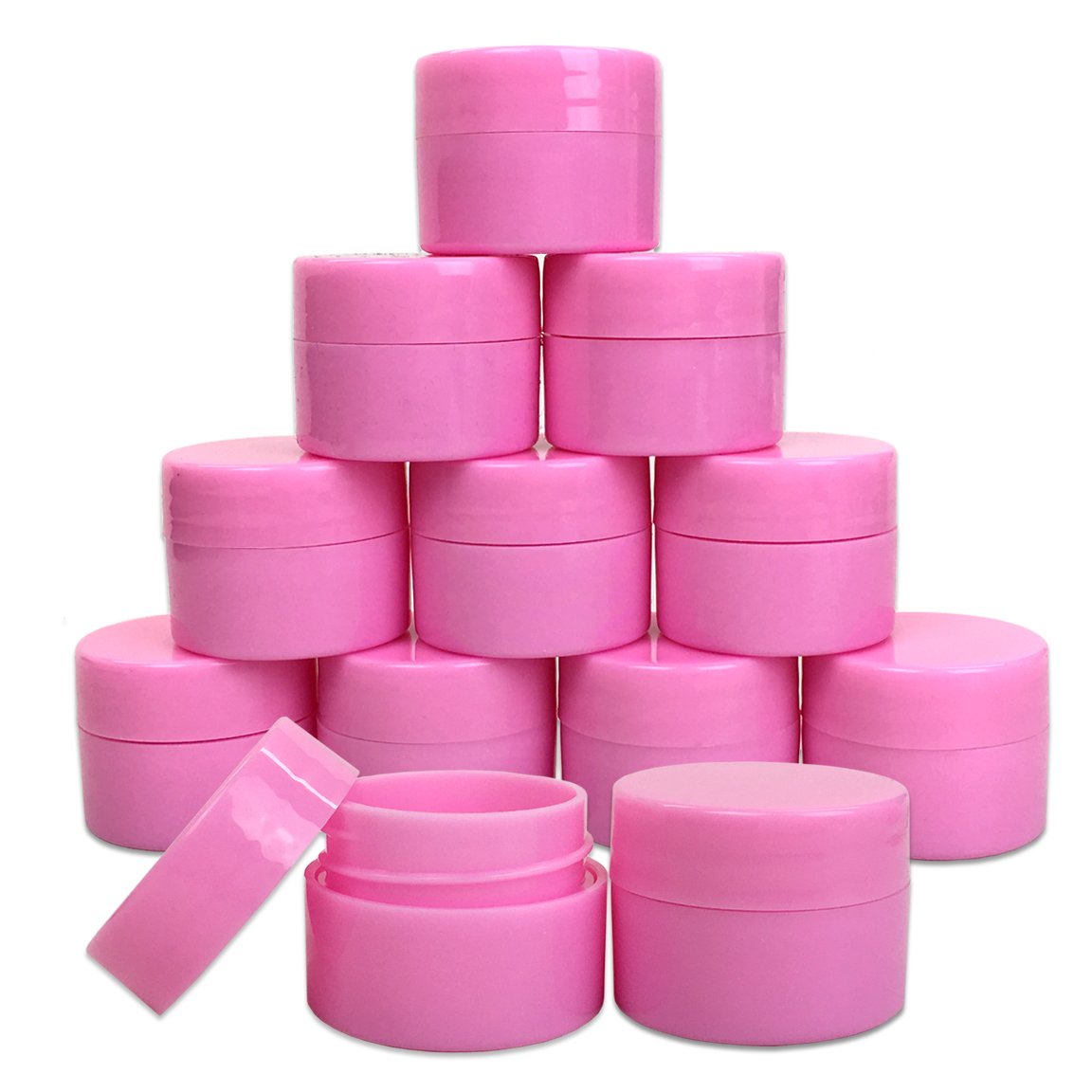 Beauticom 12 Pieces 7G/7Ml (0.25Oz) Pink Sturdy Thick Double Wall Plastic Container Jar With Foam Lined Lid For Powdered Eyeshad