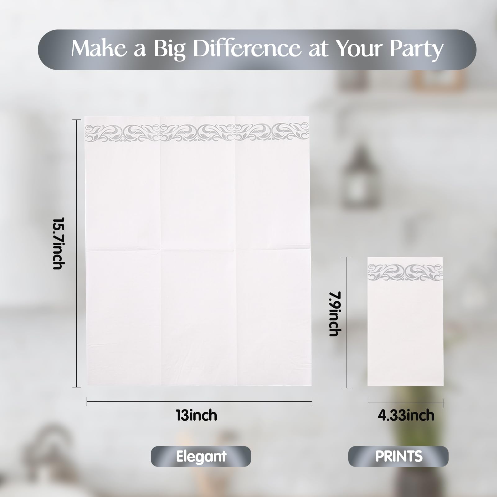 [400 Pack]Vplus Paper Napkins Guest Towels Disposable Premium Quality 3-ply Dinner Napkins Disposable Soft  Absorbent  Party Napkins Wedding Napkins for Kitchen  Parties  Dinners or Events(Silver)