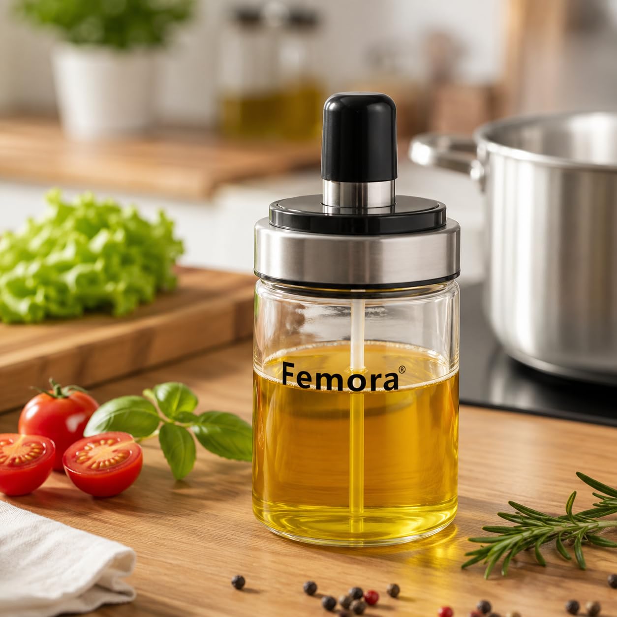 Femora Borosilicate Glass Spoon Jar, Chutney Jar, Pickle Jar For Dinning Table, 250Ml, Pack Of 1