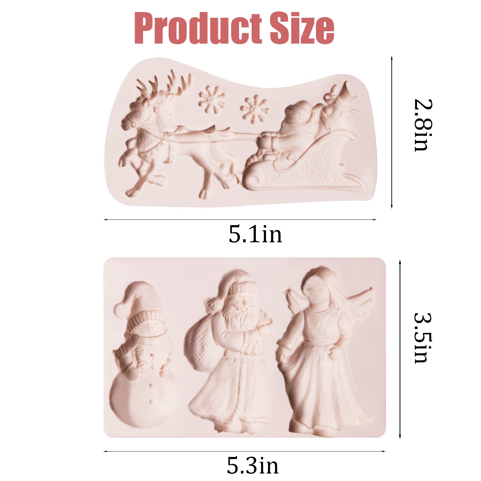 Christmas Fondant Molds 2 Pcs, Santa Claus Snowan Our Lady Feather Silicone Chocolate Mold For Reindeer Snowflake Deer Moluld Ca