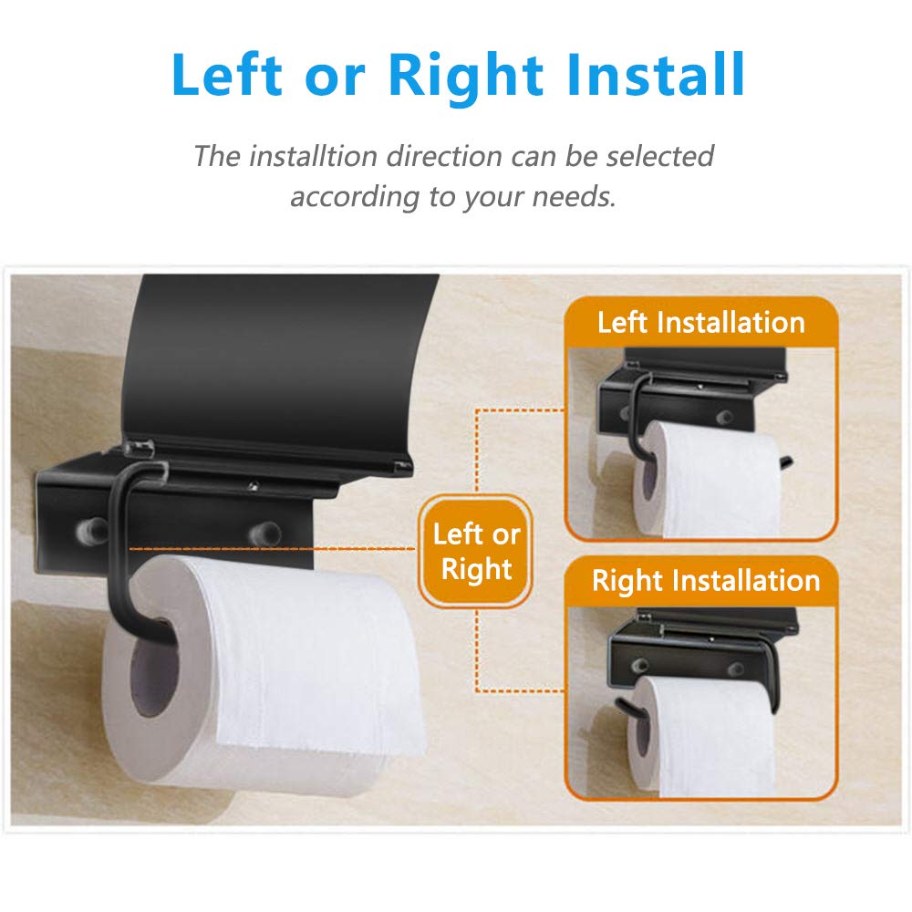 Matte Black Toilet Paper Holder Wall Mounted with Phone Shelf  Universal Modern Toilet Tissue Holder fit Mega Roll Toilet Paper  Cat Proof Toilet Paper Holder Bathroom Metal Aluminum Covered TP Holder