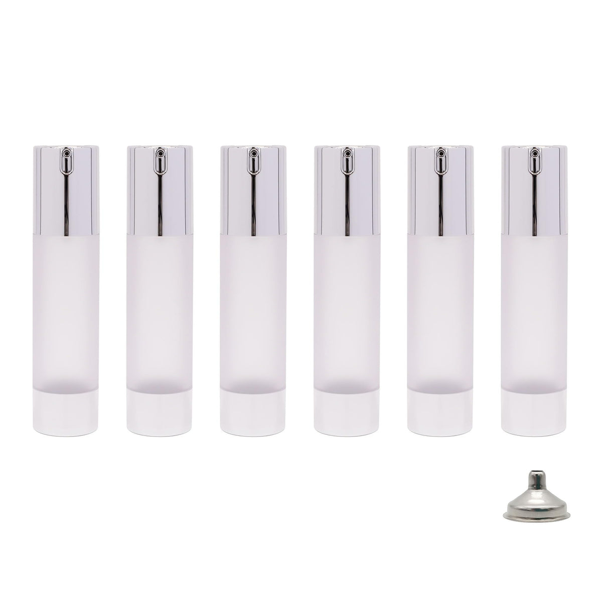 Ajltpa 6Pcs 1.7Oz 50Ml Frosted Transparent Airless Pump Bottles With Funnel, Travel Size Vacuum Dispenser Refillable Cosmetic Co