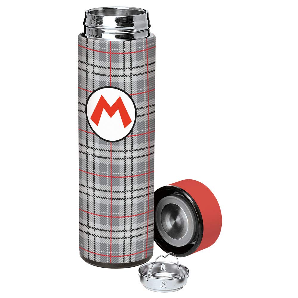 Super Mario, Mario Plaid, Vacuum Insulated Stainless Steel Sport Water Bottle, Leak Proof, Wide Mouth, 17 Oz, 500 Ml