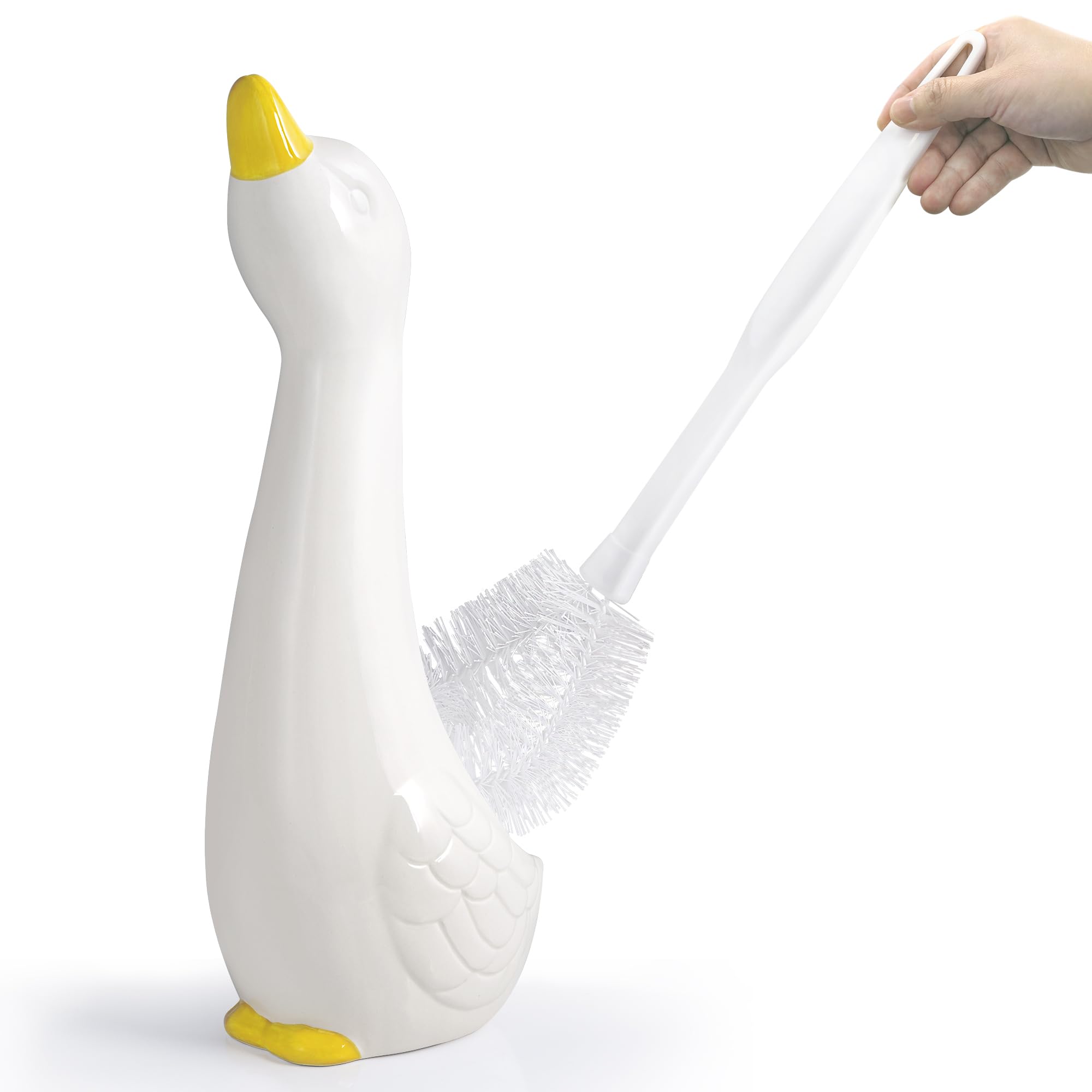 Duck Ceramic Toilet Brush Holder With Plastic Brush Set By Allure Home Creation