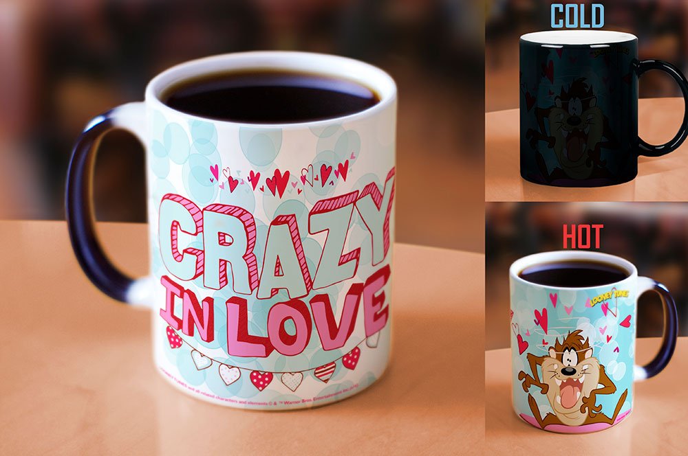 Morphing Mugs Looney Tunes - Taz - Valentines Day - Crazy in Love - One 11 oz Color Changing Heat Sensitive Ceramic Mug - Image