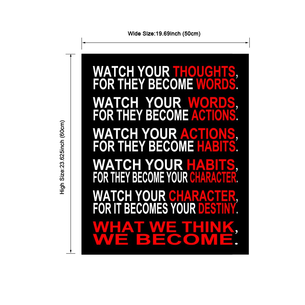Pyradecor Large Canvas Prints Wall Art Watch Your Thoughts Motivational Classroom Poster Paintings Modern Gallery Wrapped Canvas Print Pictures Artwork for Office Living Room Home Decorations L (20x24inchx1pc (50x60cmx1pc))