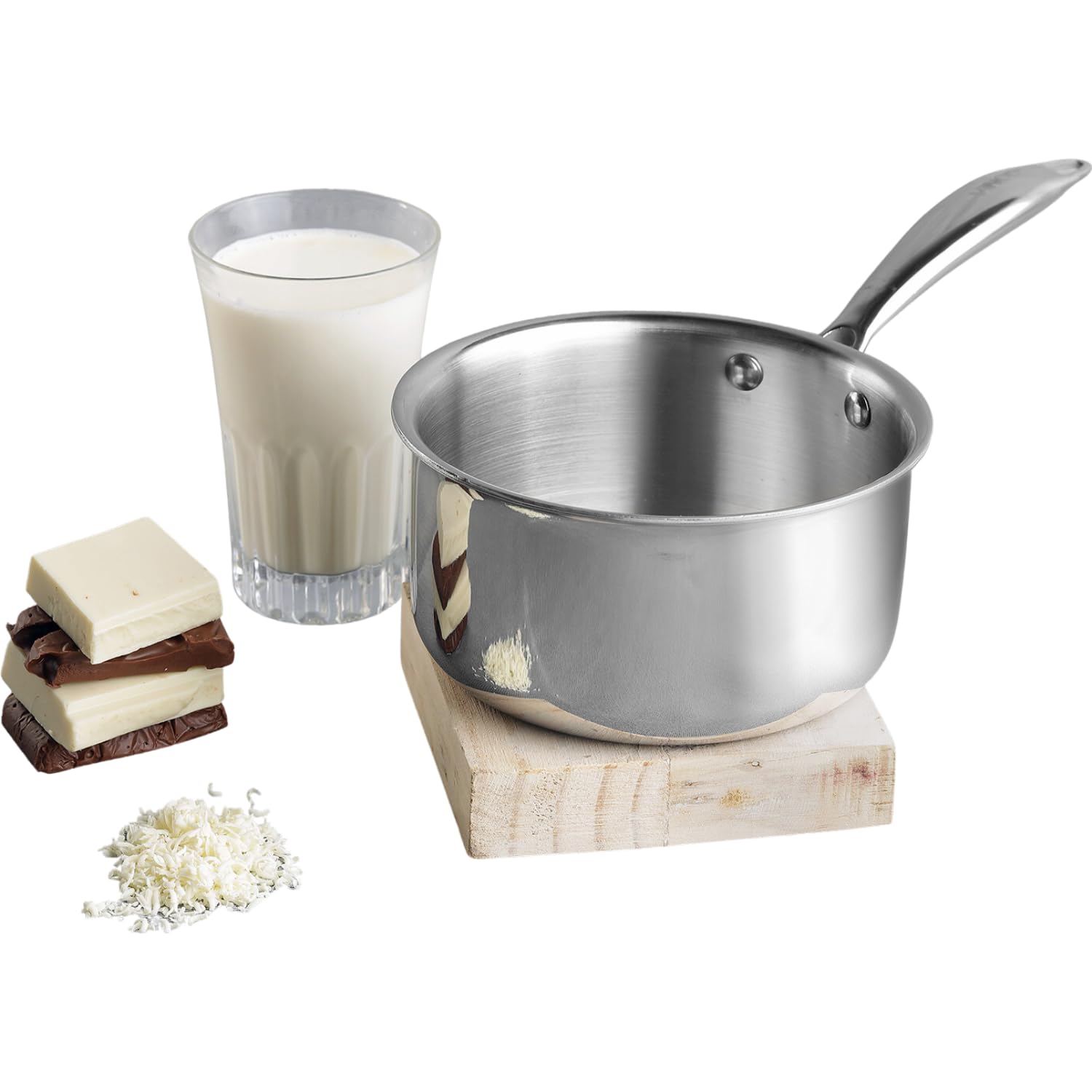 Vinod Platinum Triply Stainless Steel Milkpan - 1.2 Litre, 14 Cm | Easy Pour Spout | Tea/Milk/Chai Pan | Rivetted Sturdy Handle 