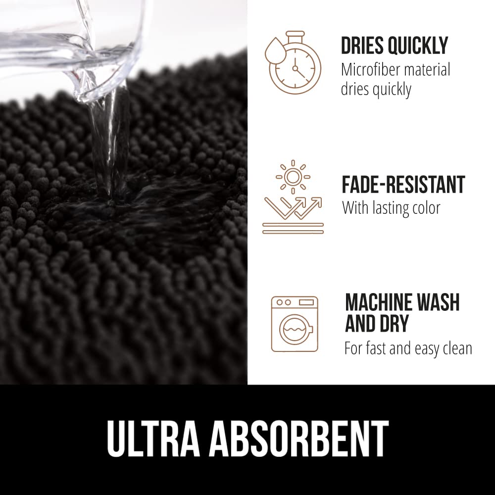 Gorilla Grip Area Rug Set  Soft Chenille 2 Piece Sets  Toilet Base Mat & 30x20 Mat  Absorbent Washable Mats  Microfiber Dries Quickly  Rugs for Home  Kitchen  Bath Tub  Bathroom  Black