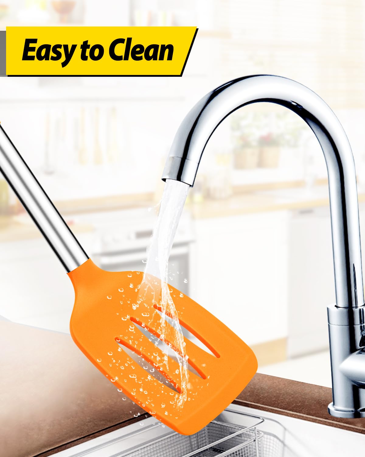 Pack of 2 Silicone Solid Turner, Non Stick Slotted Kitchen Spatulas, High Heat Resistant BPA Free Cooking Utensils, Ideal Cookwa