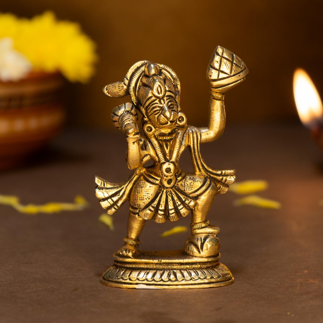 Ekhasa 100% Pure Brass Hanuman Ji Murti for Home Puja (Size: 8.4 cm) | Lord Hanuman Idol for Desk, Car and Home Decor | Balaji I