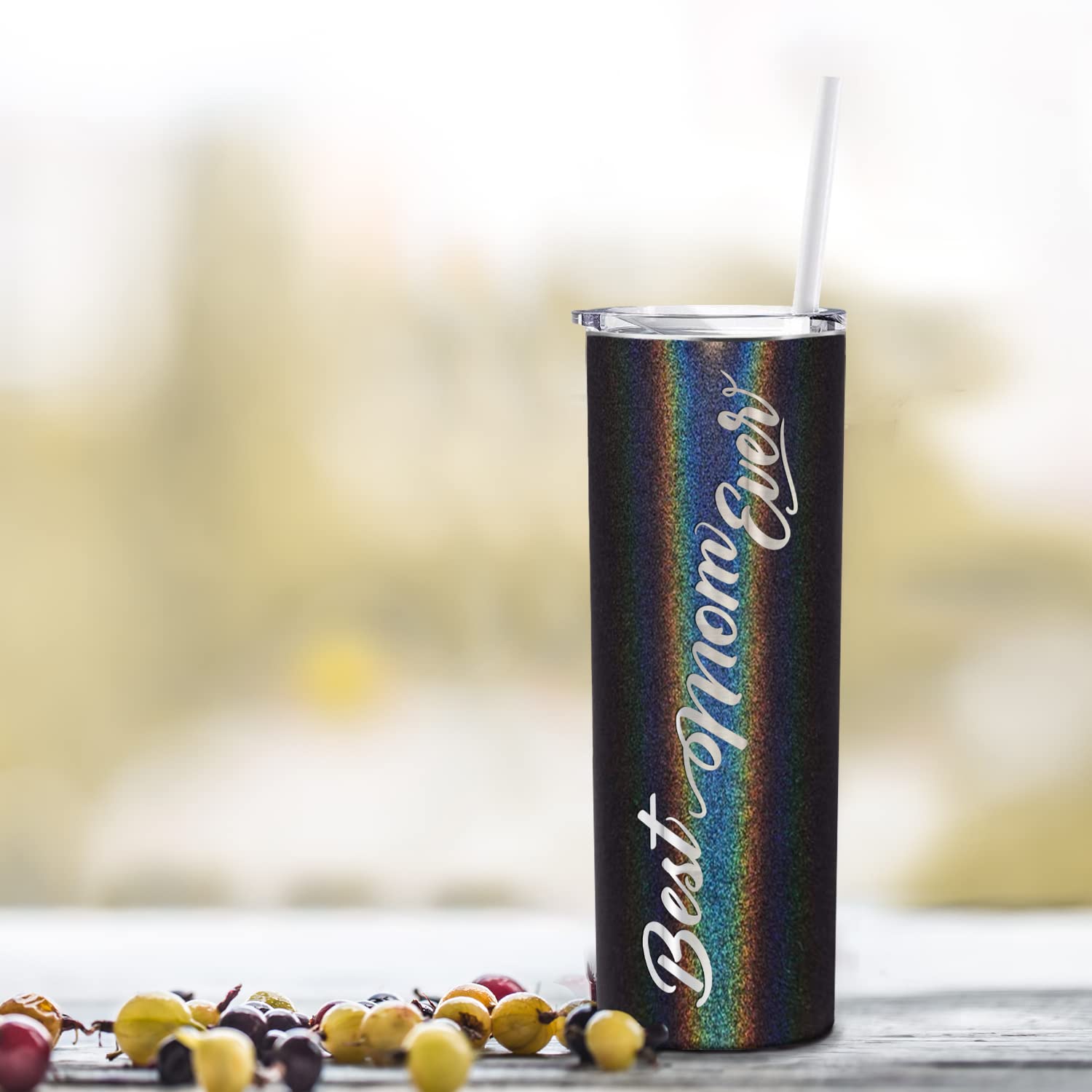 Best Mom Ever Birthday Gifts For Women Present Idea On Black Glitter Decorations Funny Vacuum Insulated Cup With Straw Lid