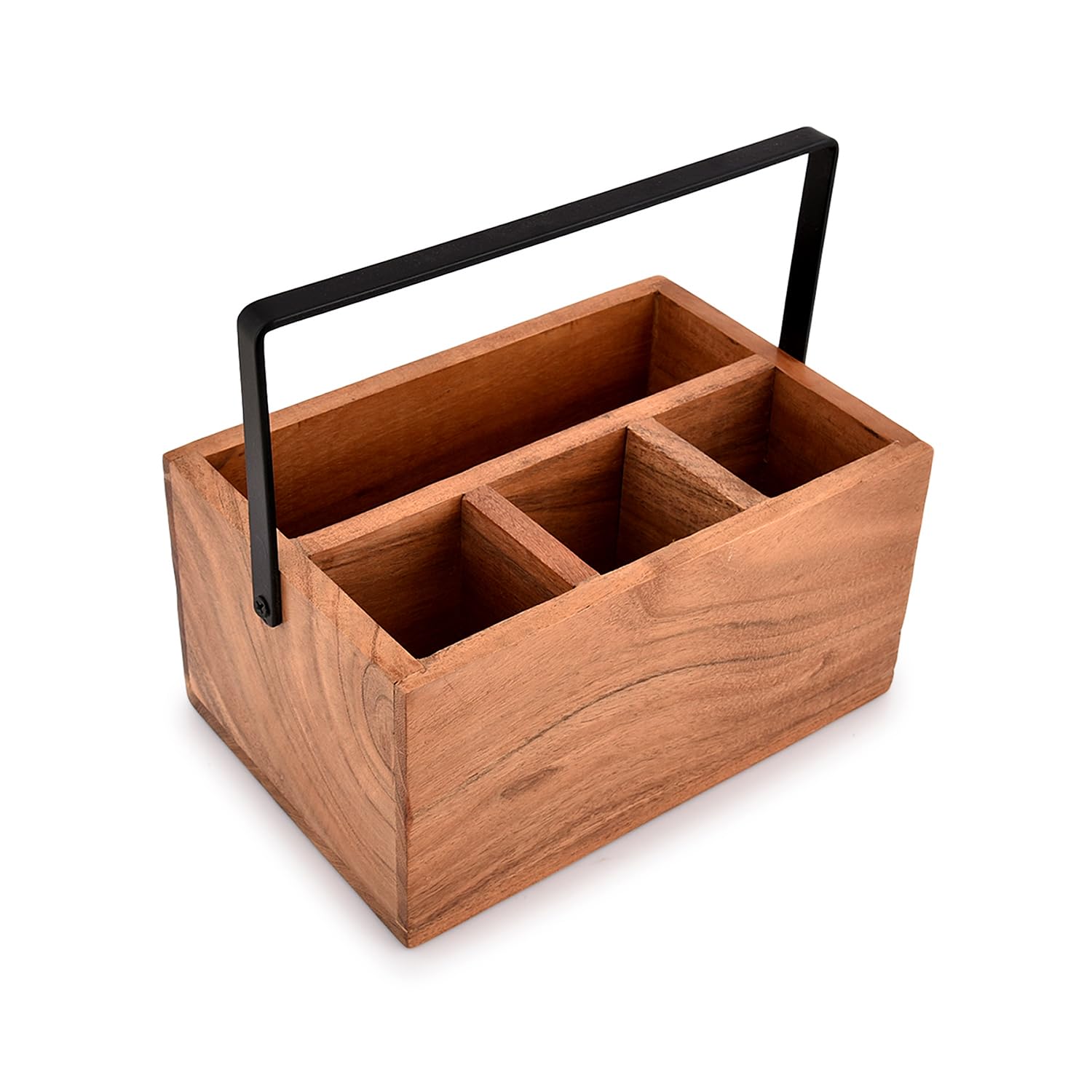 Nirman Acacia Silverware Flatware Organizers With Handle For Farmhouse Kitchen Decor, Countertop Organizer And Cookware Storage