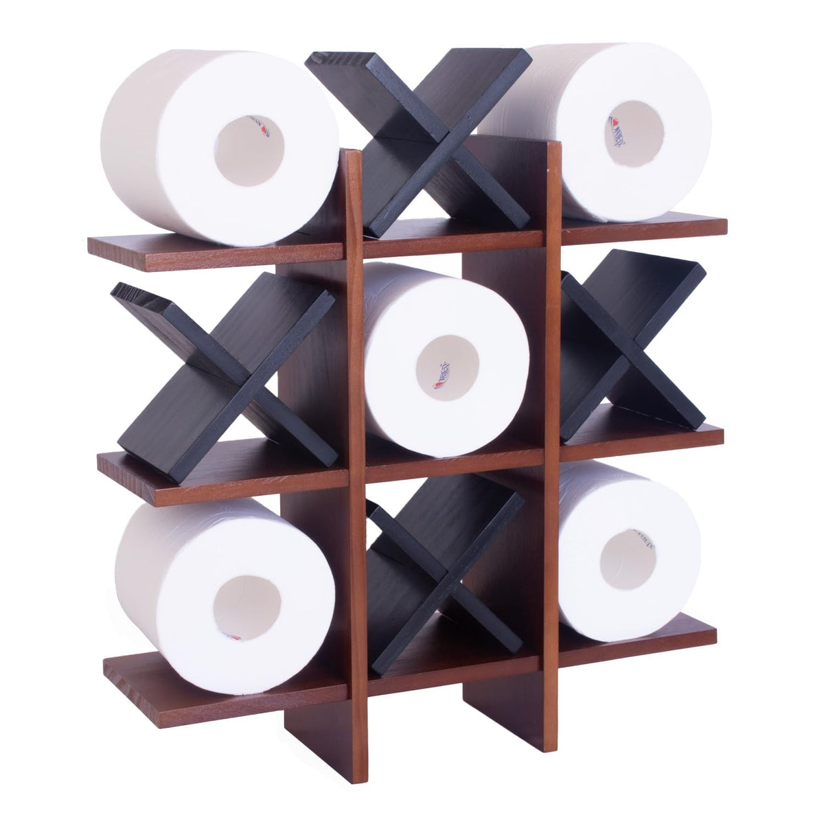 Daoyousky Tic Tac Toe Toilet Paper Holder Stand With 4Pcs Wooden X, Farmhouse Rustic Wall Mounted Funny Toilet Papers Storage Or