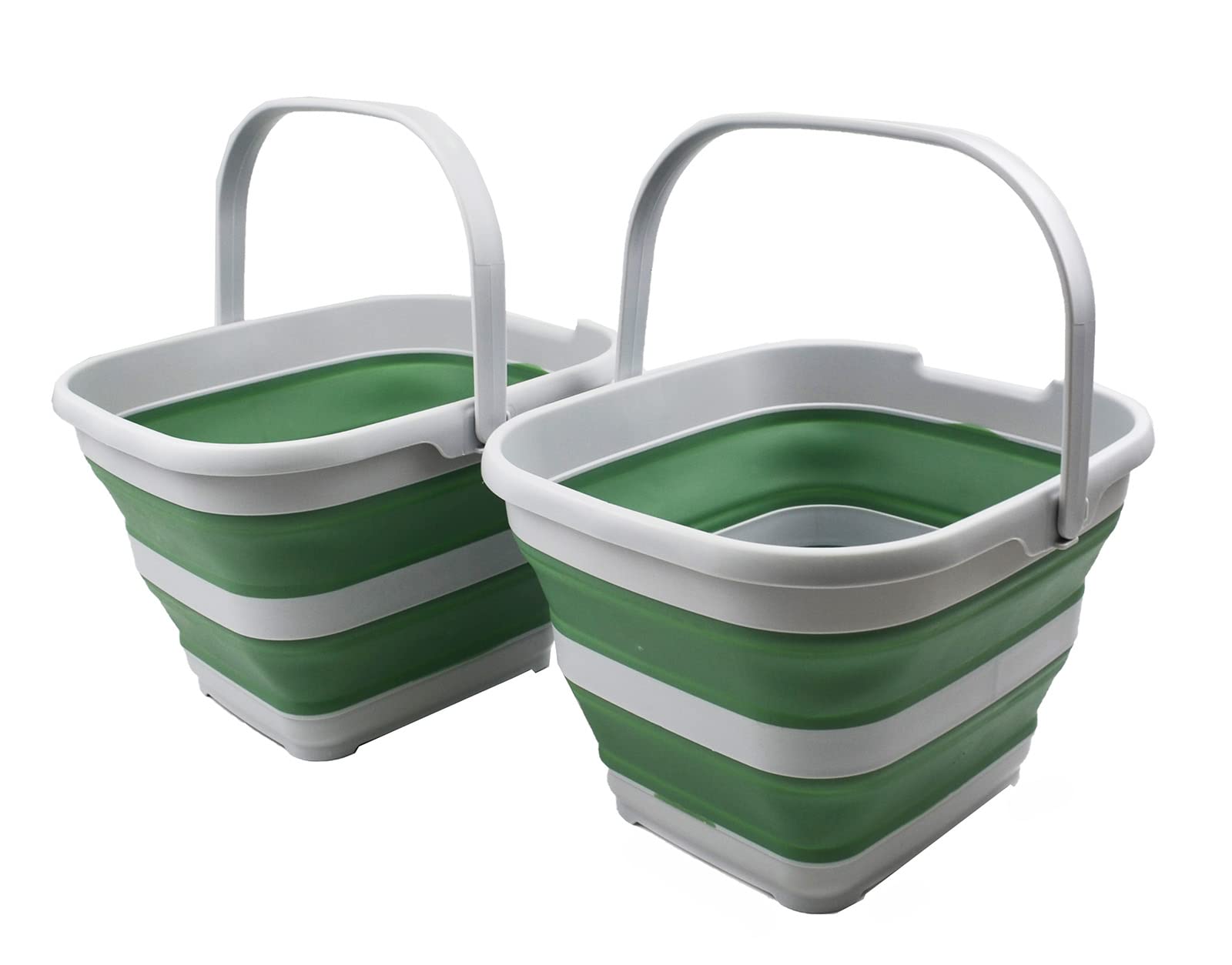 Sammart 10L (2.6 Gallon) Collapsible Rectangular Handy Basket/Bucket (Grey/Dark Sea Green (Set Of 2))