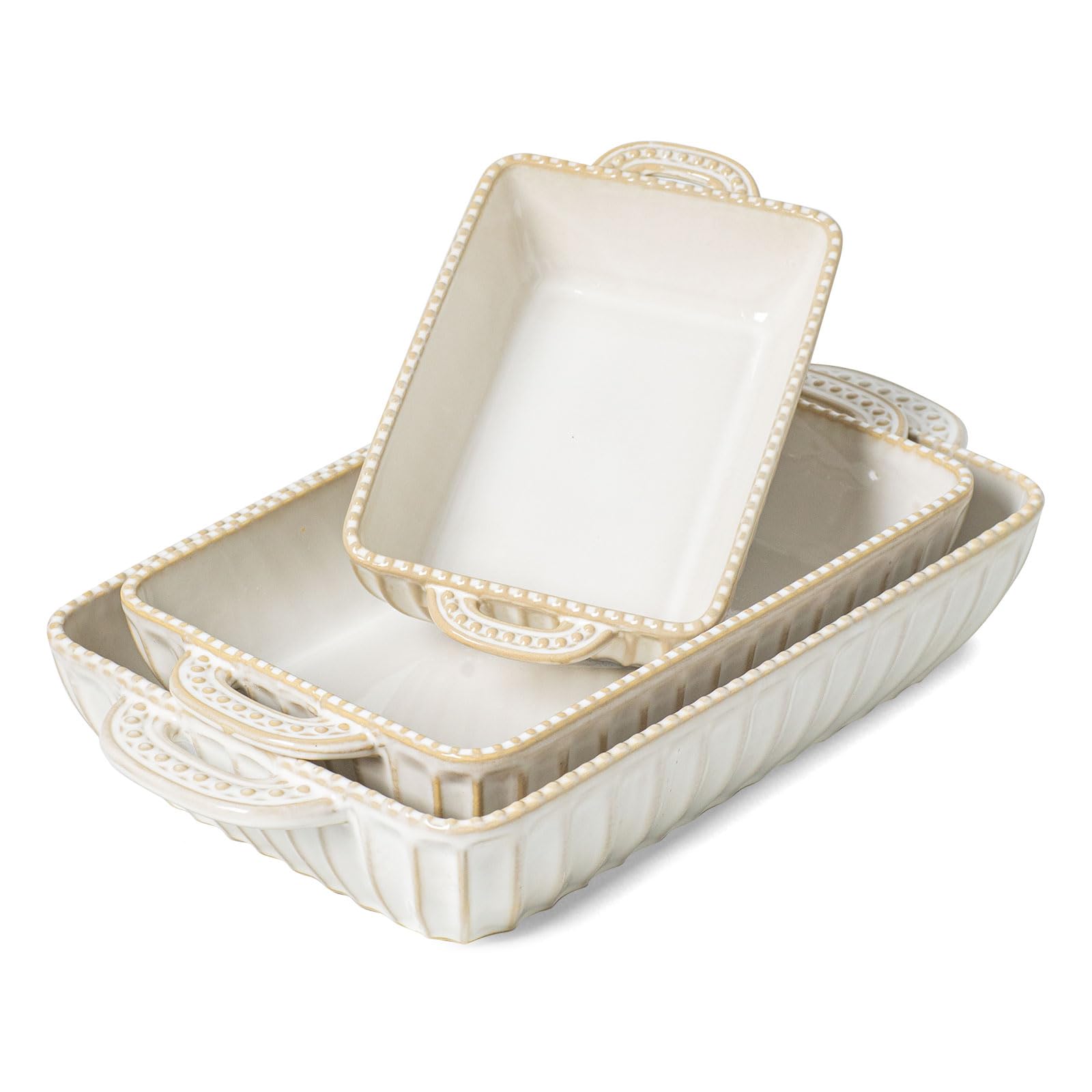 Ceramic Baking Dish Set of 3, Rectangular Casserole Dishes for Oven Lasagna Baking Pan with Handles for Kitchen Cooking, Housewa