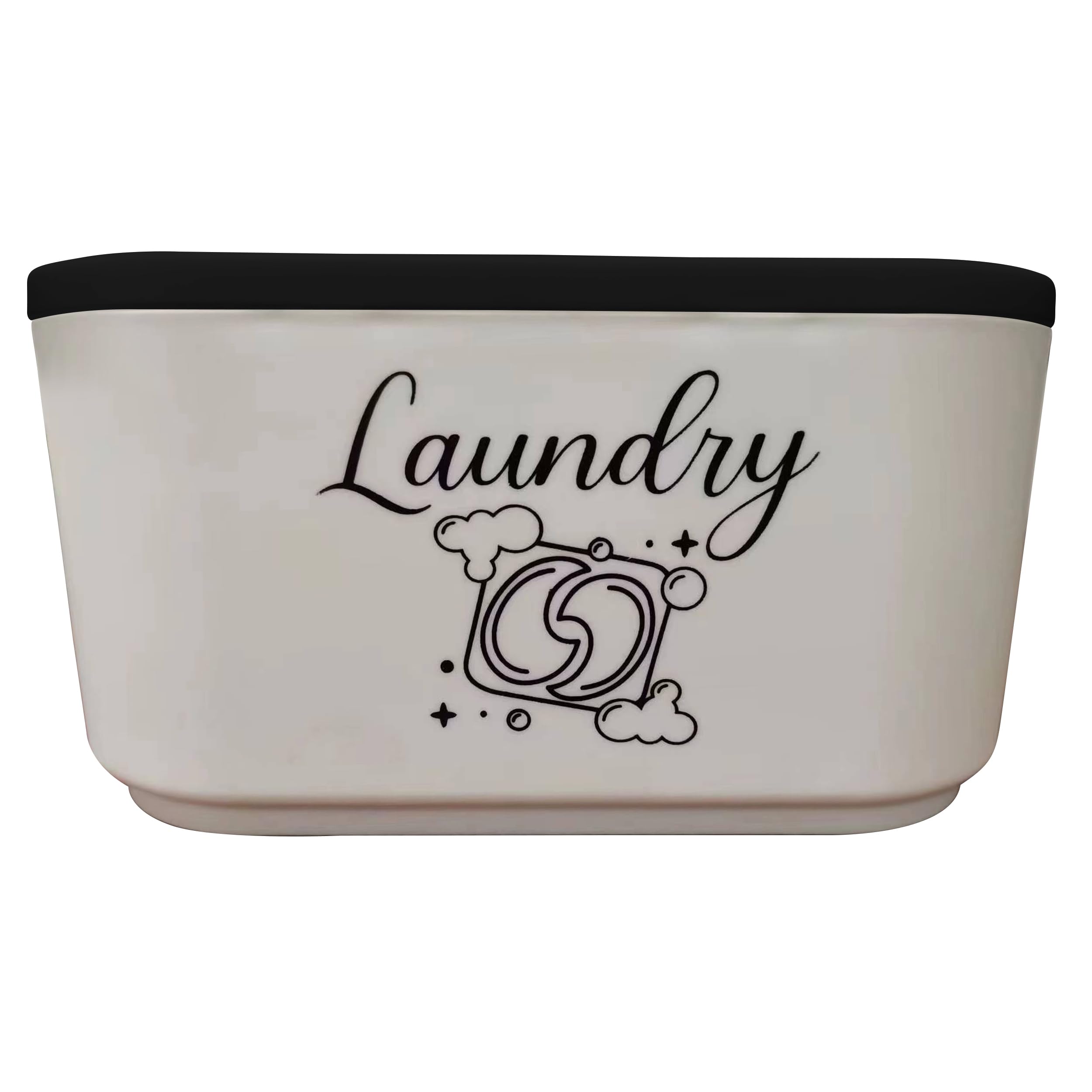 Skywin Laundry Pod Container With Slide Lid (Black With Print) - 15   X8.7   X4.5   - Holds 11 Pounds, Fits 2 Bottles Of Laundry