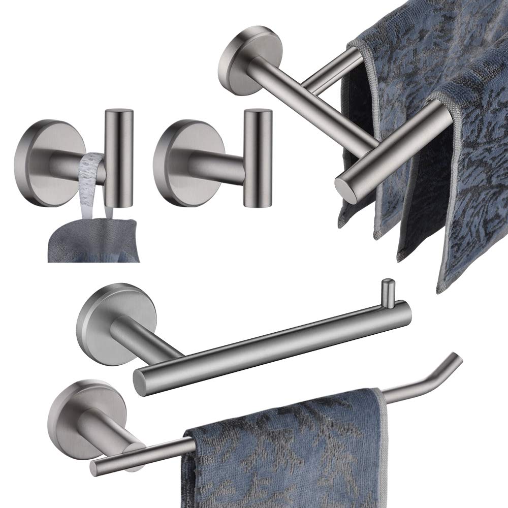 Jqk Bath Hardware Towel Bar Accessory Set, 5-Piece Bathroom Accessories Fixtures Set Brushed Finished Wall Mount Includes 24'' T