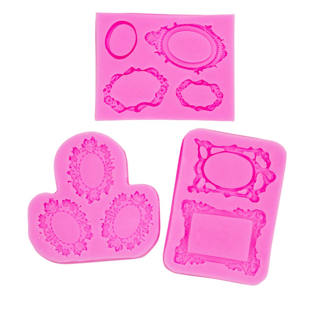 Auear, Vintage Mirror Frame Silicone Mold Fondant Mold Cake Decorating Tools For Sugarcraft Chocolate Polymer Clay (3 Pack, Fram
