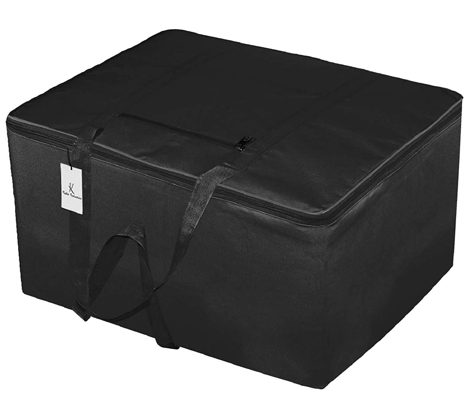 Kuber Industries Small Size Lightweight Foldable Rexine Jumbo Underbed Storage Bag with Zipper and Handle (Black, 45cm X 25cm X