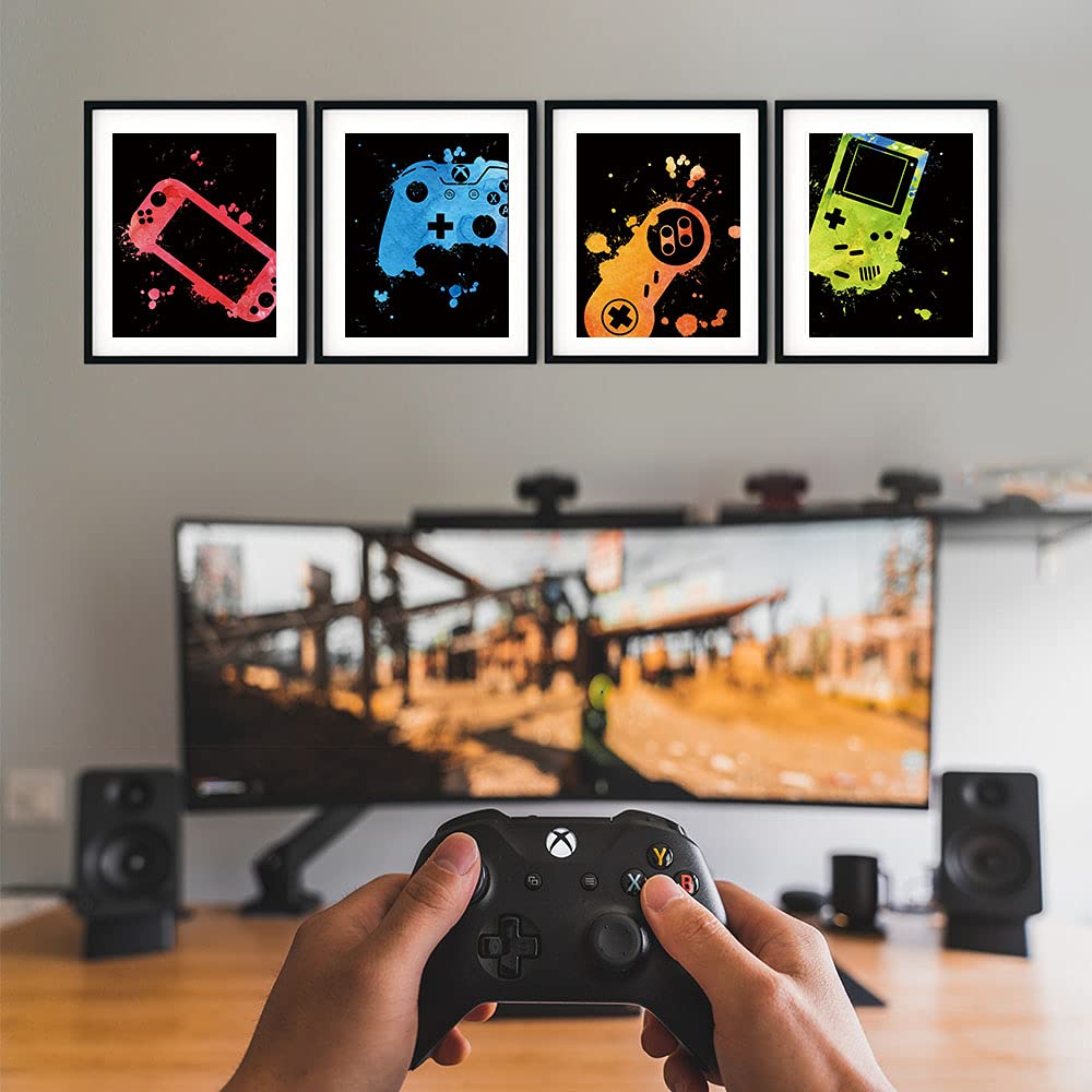 Iiiluyot Gamer Bedroom Wall Decor, Video Game Art Print For Ps5 Game Room Living Room Man Cave Teen Gamer Room Decor Aesthetic,