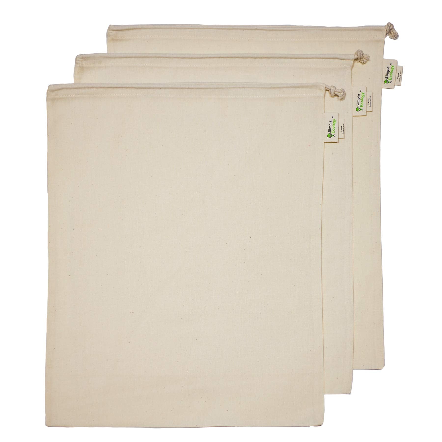 Simple Ecology Reusable Grocery Produce Shopping And Storage Bags, Organic Cotton Muslin, Xlarge 3 Pack