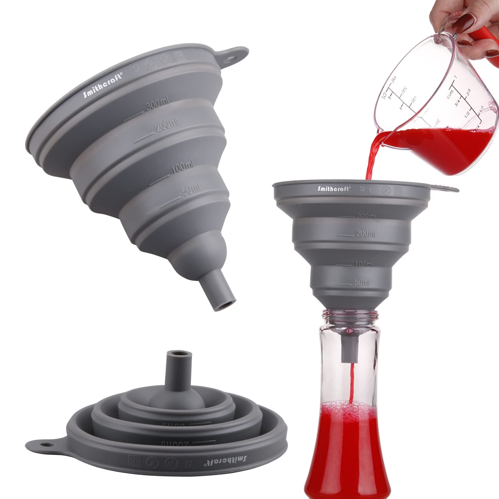 Smithcraft Funnel Set 4, Silicone Funnels For Kitchen, Collapsible Funnels For Water Bottle, Liquid Transfer Funnels With Narrow