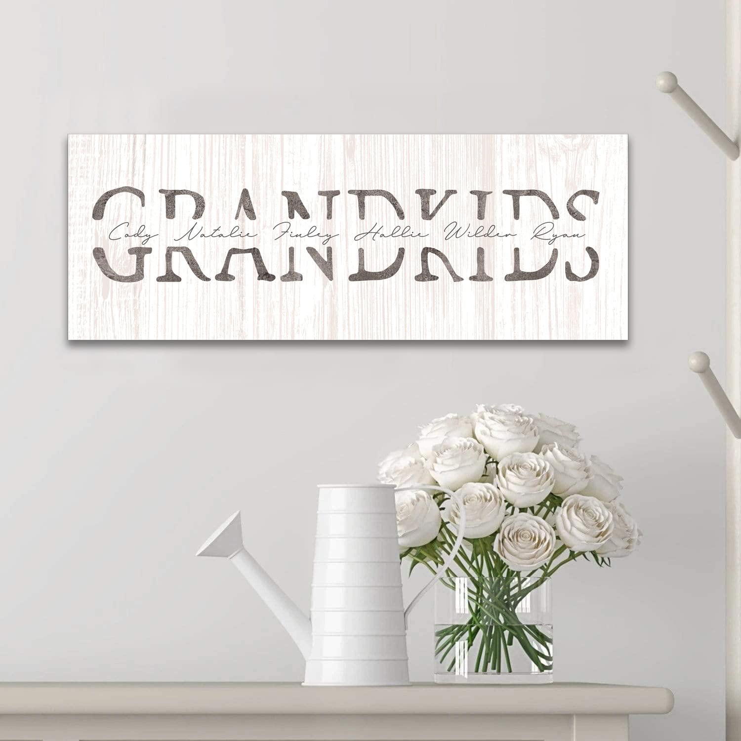 Grandkids - Personalized Art Gift For Grandparents (Whitewashed Wood, 9.5''X26'' Block Mount)