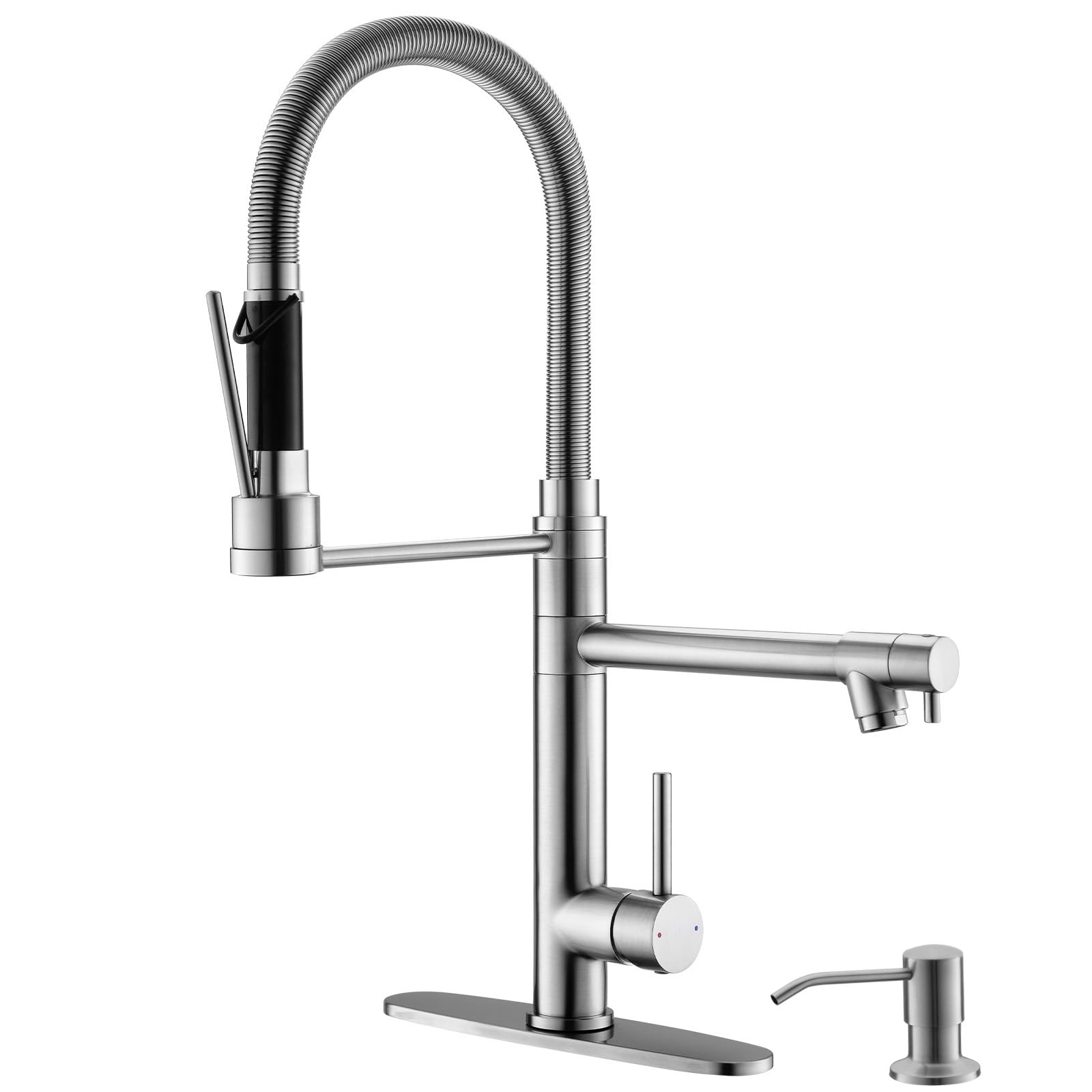 Gimili Kitchen Faucet With Soap Dispenser Commercial Kitchen Faucet With Pull Down Sprayer Double-Headed Single Handle Spring St