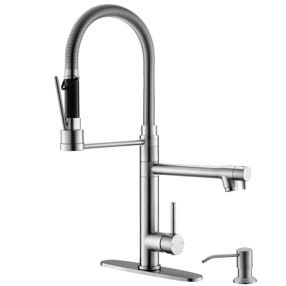 Gimili Kitchen Faucet With Soap Dispenser Commercial Kitchen Faucet With Pull Down Sprayer Double-Headed Single Handle Spring St