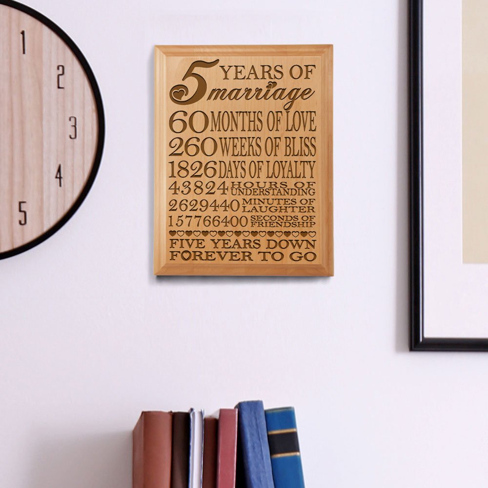 KATE POSH - 5th Anniversary Engraved Natural Wood Plaque, 5th Wedding for Her, for Him, for Couple, 5 Years of Marriage, 5 Years
