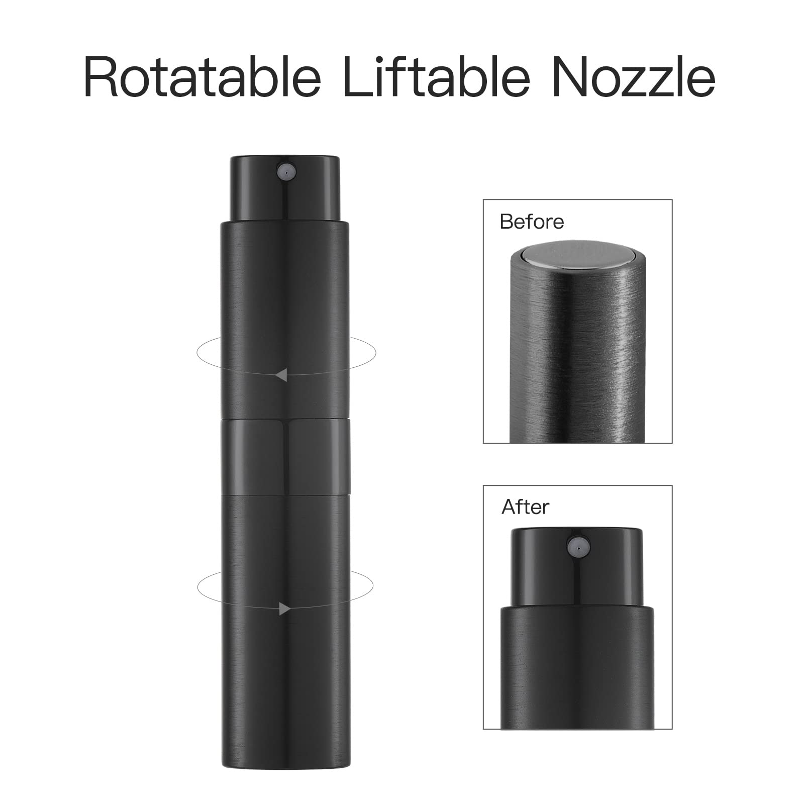 LISAPACK Brushed Atomizer Perfume Spray Bottle - 8ML, Refillable, Portable, Aluminum, Black
