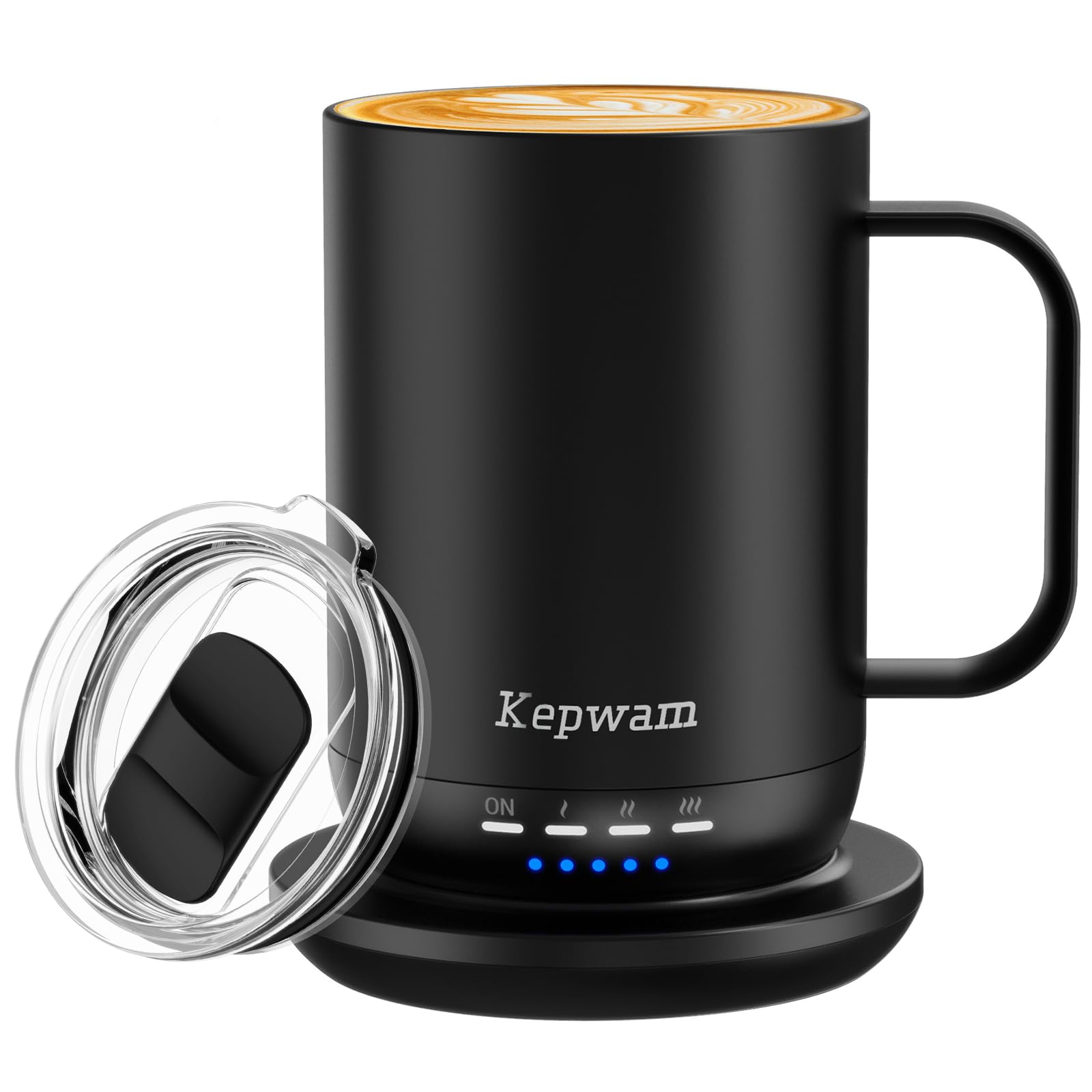 Kepwam Self Heating Coffee Mug 16Oz, Smart Temperature Control Coffee Mug, Hot Up To 149? With 180 Min Battery Life - Touch & Ap