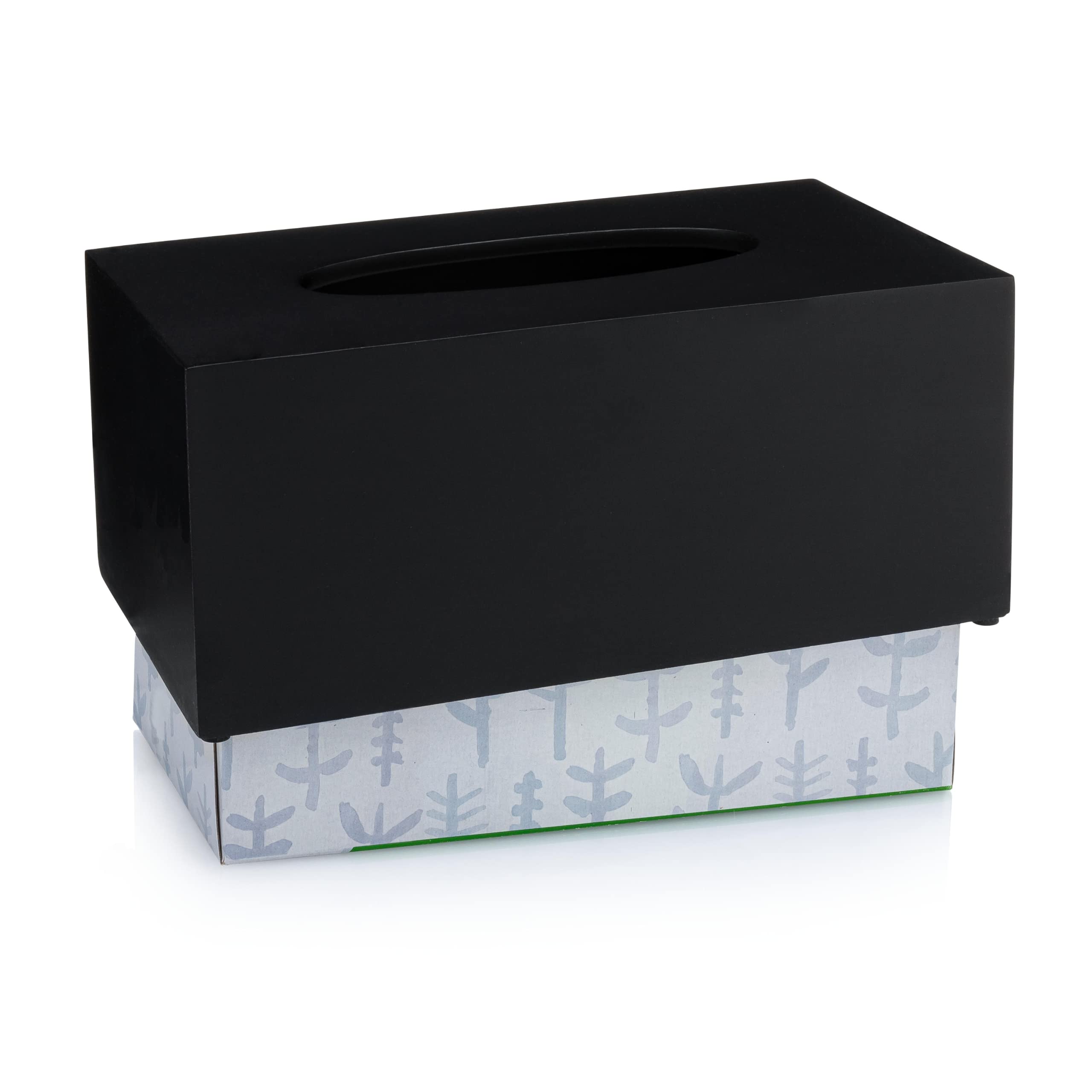 Essentra Home Rectangular Tissue Box Cover - Heavy Facial Tissue Box Cover with Modern Matte Black Finish - Matte Black Collection